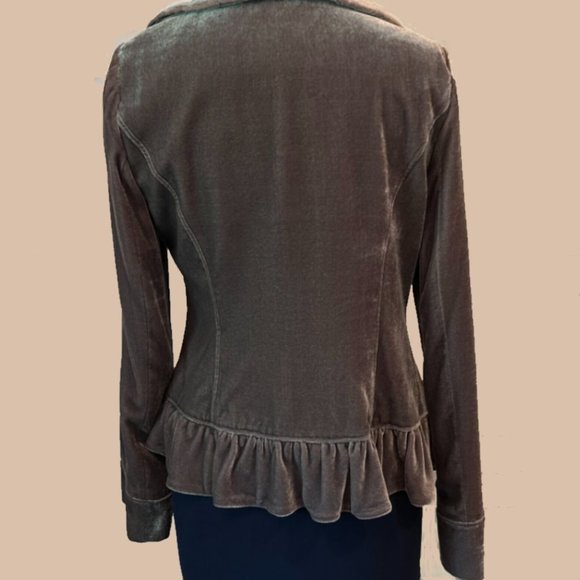 Saks Fifth Avenue Velvet Ruffled-Front Blazer Jacket in Grey - Picture 5 of 7